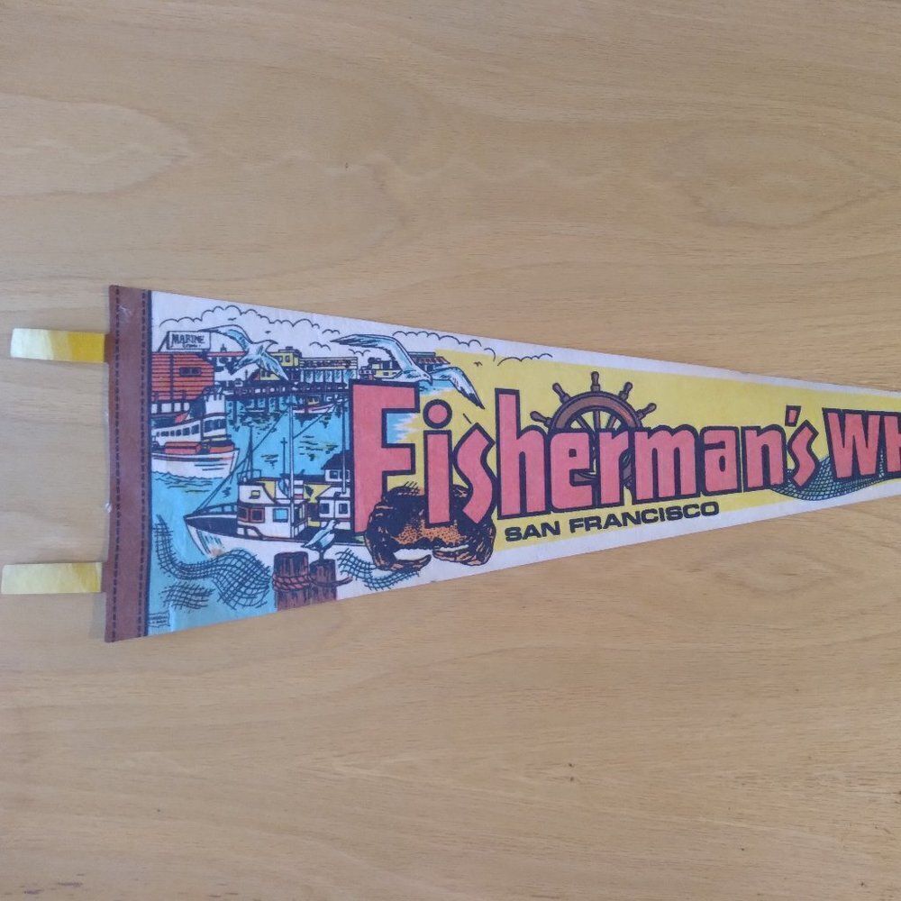 Vintage 60s Fisherman's Wharf San Francisco Pennant Flag